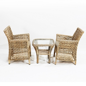 Lovezone Modern All Weather Wicker <b>Rattan</b> Villa Garden <b>Dining</b> Chairs Tempered Glass Top <b>Table</b> 3-Piece Outdoor Patio Set - Product Image 2