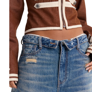 Jean en denim délavé pour femme, taille mi-haute, coupe droite, détails déchirés, style streetwear décontracté, coupe ample, bleu, pantalon tendance - Product Image 3