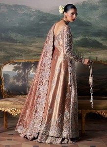Vestido de Novia de Gala Largo hasta el Suelo con Encaje Rosa Bordado, Cola Barrida, Cuello Cuadrado, Mangas Largas, Gasa y Pedrería para Novias - Product Image 3
