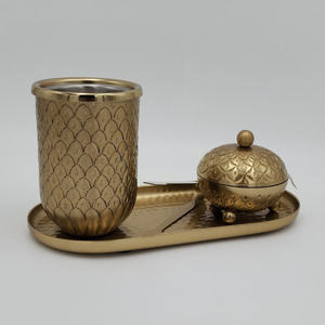 Juego de Quemadores de Incienso Bakhoor con Grabado Dorado, Incensario de Metal de Lujo con Bandeja y Pinzas, Decoración Moderna para Mesa de Hogar, Venta al Por Mayor - Product Image 4