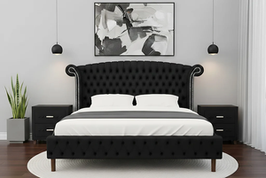 Base de cama tamaño King de madera maciza de alta calidad, tallada a mano, con piecero, la mejor opción en muebles de dormitorio de madera. - Product Image 5