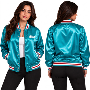 Veste universitaire légère en satin cyan pour femme, col montant à bouton unique, imperméable, hiver, vente en gros directe usine OEM, coloris vif - Product Image 1
