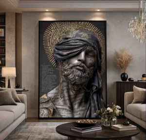 Cuadro de Arte Mural Europeo de Lujo con Retrato de Hombre Atado a las Suelas de los Ojos, Lienzo Premium Hecho a Mano, Acabado Mate Antideslumbrante, Estética Oscura - Product Image 3