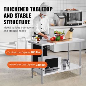Tavolo da Lavoro in Acciaio Inox Resistente 24 X 48 X 34 Pollici, Capacità di Carico 800 Libbre, con Lavello e 3 Livelli di Altezza Regolabili - Product Image 2