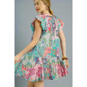Umgee Printed Ruffle Mini Dress con Cap Sleeve Manual Variant Fulfillment Service - Product Image 1
