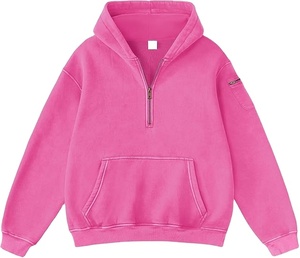 Sweat à capuche homme personnalisé en coton 100% de luxe, avec fermeture éclair quart, effet délavé, logo en relief, coupe oversize, style streetwear, pour l'hiver - Product Image 1