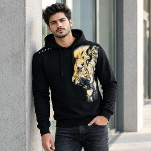 Sudadera con Capucha Negra de Invierno para Hombre, Manga Larga, Forro Polar, Secado Rápido, Estampado Gráfico de León, Estampado Serigrafiado, Informal - Product Image 4