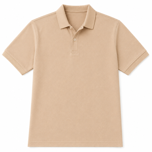 Camisa de Hombre Beige de Manga Corta, Poliéster Piqué, Formal, Color Sólido, Transpirable, Tejido de Punto, Corte Regular, Cierre de Cremallera, Bordada - Product Image 2