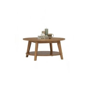 <b>Mid</b> <b>Century</b> Round Light Tennessee Walnut Coffee <b>Table</b> with Solid Wood Legs and Acacia Veneer for Modern Circular Living Room Lay - Product Image 1