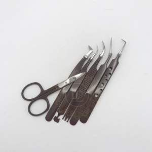 Pinzas de acero inoxidable con recubrimiento en polvo marrón oscuro de alta calidad, el mejor precio con punta puntiaguda plateada, tijera probada a mano - Product Image 4