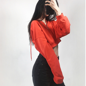 Vêtements décontractés d'été pour femmes, sweats à capuche à fermeture éclair quart de tour, vente en gros, style punk à épaules tombantes pour femmes - Product Image 4