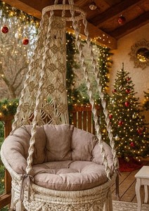 Macrame Swing Chair, Boho Hanging Chair for <b>Indoor</b> Outdoor, Cozy Balcony Swing Seat, Handmade Macrame Furniture - Product Image 2