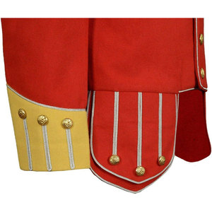 Scottish Red Piper Drummer Doublet Jacket 100% Wool <b>Pipe</b> Band Gold Braid & White Piping Custom Tailored Highland Dress - Product Image 3