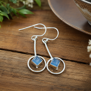Blue Chalcedony Geometric <b>Dangle</b> <b>Earrings</b> 925 Sterling Silver Circle Drop <b>Earrings</b> Rose <b>Gold</b> Yellow <b>Gold</b> Plated Christmas Gift - Product Image 4