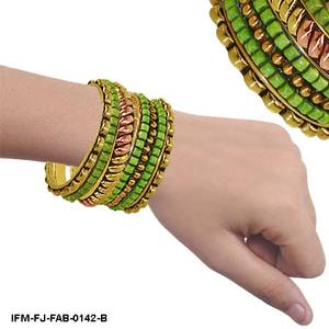 Green and Gold Ethnic Bangle Set Traditional Silk Thread & Bead <b>Kada</b> Bracelet for Women, Party Wear Wedding Jewelry - Product Image 5