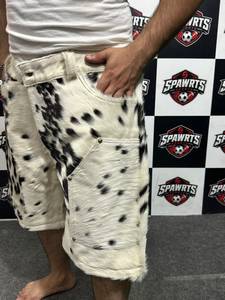 Men's Hair On Cowhide Leather Shorts Animal Print Bermuda Style Synthetic Latex Style Clubwear <b>Hot</b> <b>Pants</b> Sexy Punk Rock - Product Image 3
