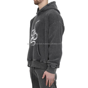 Sudadera con capucha de algodón 100% Unisex, estampado Vintage lavado a la piedra, bordado térmico de gran tamaño para hombres y mujeres de invierno - Product Image 2