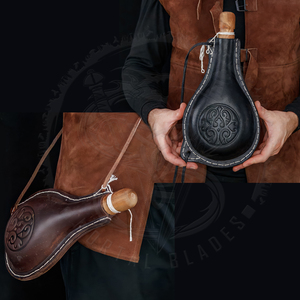 Bouteille d'eau en cuir en forme de goutte d'eau, en cuir de vache véritable, style médiéval, Costrel - Product Image 1