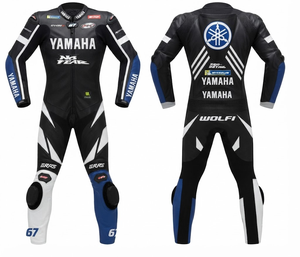 ชุดแข่งรถหนังวัว/หนังจิงโจ้ยี่ห้อ Yamaha สำหรับผู้ชาย แบบจั๊มสูทชิ้นเดียว/ชุดแข่งรถ พร้อมเกราะป้องกันระดับ CE ระดับ 2 ผลิตตามสั่ง OEM - Product Image 1
