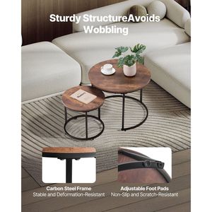 Set di tavolini da caffè annidati con struttura in metallo nero Vintage marrone 23.6 pollici piccoli tavolini laterali per soggiorno camera da letto ufficio - Product Image 3