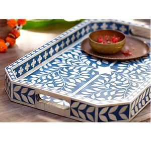 Premium Handmade MDF and Wood Bone Inlay Tray Resin Serving Tray for Dining Table Decor for Home Hotel Restaurant - Product Image 5