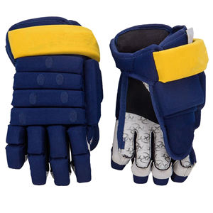 Guantes de hockey sobre hielo azules y amarillos con acolchado protector para la seguridad de las manos - Product Image 1