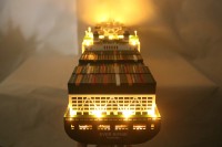 E.VER.GREEN CONTAINER SHIP LIGHTS Maqueta de Madera Hecha a Mano, Pulida y Pintada, Decoración para el Hogar, Expositor, Souvenir, Negocio
