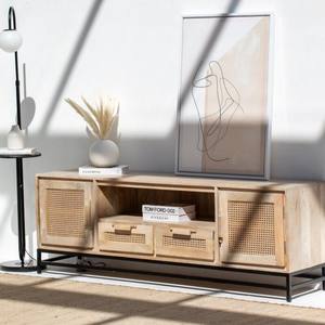 Mueble para TV Vandana Lunaris Optima con Puertas y Cajones de Ratán, Consola de Entretenimiento Moderna con Tejido Natural - Product Image 3