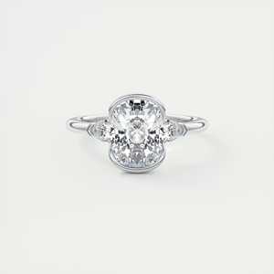 Anillo de compromiso de tres piedras con diamante cultivado en laboratorio de corte cojín alargado de 2.50 quilates y piedras laterales en forma de pera en oro blanco de 14K para novia - Product Image 5