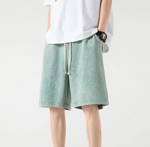 Shorts d'été décontractés amples en coton pur 320G style américain, délavés, effet vieilli, dégradé - Product Image 2