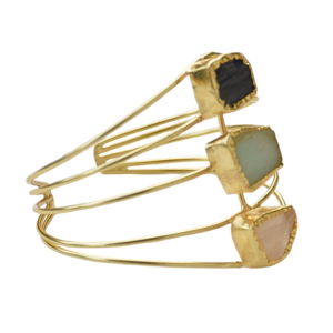 Bracelet manchette géométrique plaqué or avec incrustation de pierres naturelles, style bohème, bijoux unisexe - Product Image 6
