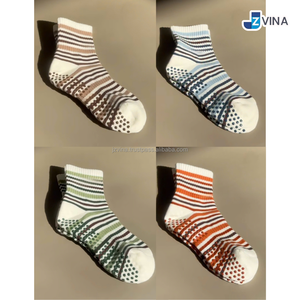 JZVINA <b>Women</b> Non Slip Grip <b>Socks</b> Jacquard Knitted Striped <b>Ankle</b> Athletic Yoga Pilates Barre Indoor - Product Image 4