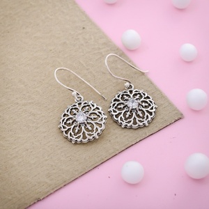 925 Sterling <b>Silver</b> Gold Plated Zircon Gemstone Flower Dangle <b>Earrings</b> Vintage Filigree Trendy <b>Drop</b> <b>Earrings</b> for Women - Product Image 1