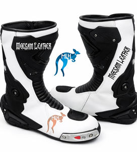 Botas de Motociclismo de Cuero de Diseño Exclusivo para Hombre, Forro de Malla de Primera Calidad, Estilo de Carreras, Ventiladas, Blancas - Product Image 1