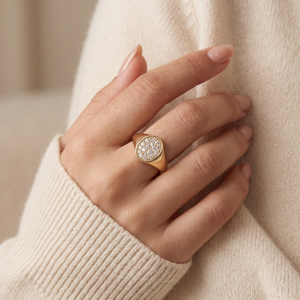 แหวนตราประทับทอง 14K ประดับเพชรแบบ Pave สำหรับผู้หญิง เครื่องประดับหรูหรา - Product Image 5