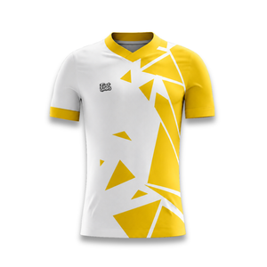 Conjunto de Uniforme de Fútbol Personalizado para Hombre, Blanco y Amarillo, con Diseño Geométrico, Cuello en V, Manga Corta, Transpirable, de Poliéster, Ajuste Atlético - Product Image 6