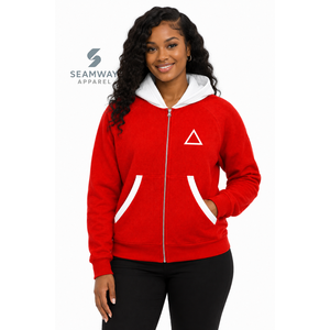 Delta |   Sigma |   Sweat-shirt décontracté à capuche zippé pour femme Theta, couleur beige contrastant, manches longues, broderie de lettres grecques - Product Image 5