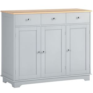 Credenza Grigia con 3 Cassetti e Ripiani Regolabili, Mobile da Cucina con Piano in Legno Massello - Product Image 1