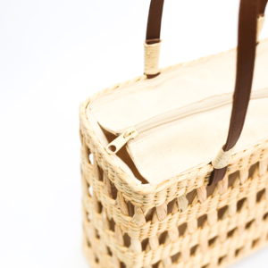Bolso de Paja Tejido en Forma de Caja Cuadrada con Cierre de Cremallera, Dos Correas, Ecológico, Ligero, para Vacaciones y Uso Diario - Product Image 3