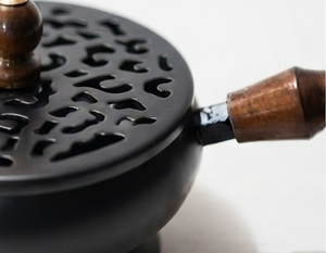 Handmade Metal Iron <b>Incense</b> <b>Cone</b> Holder Pan Burner Wooden Handle Cutout Lid Ash Catcher - Product Image 4
