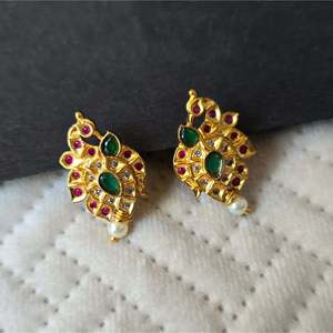 18K Gold Plated Peacock Stud Earrings with Pearl and Diamond Accents - Product Image 1
