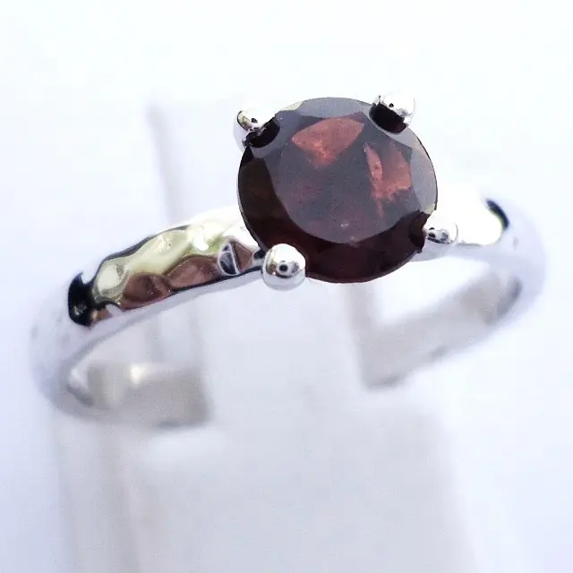 Red Garnet Beautiful Hammered 925 Sterling Silver Ring Semi Precious Gemstone Silver Rings