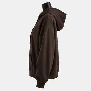 Sudadera con Capucha Unisex Extra Grande de Algodón Marrón con Cierre, Sudadera Informal con Capucha de Longitud Regular, Color Sólido, para Otoño - Product Image 6