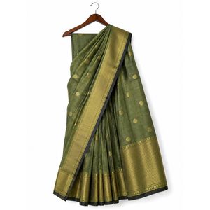 Sari Verde Sinfonía con Estampado Floral, Estilo de Vestido Pakistaní de Seda Banarasi, Modelo Banarasi Lehenga, Salwar Kameez Indio - Product Image 3