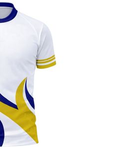 T-shirt de sport personnalisé pour homme, blanc, bleu, jaune, à séchage rapide, en polyester, imprimé sur mesure, manches courtes, pour entraînement, gym, course à pied - Product Image 4