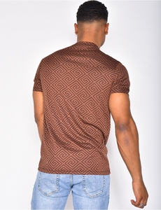 Chemise décontractée à manches courtes en tricot à motif géométrique marron pour homme, respirante, idéale pour l'été - Product Image 2