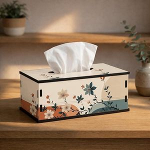 Floral Wooden Car <b>Tissue</b> Box Holder & Napkin Case Decorative for Bedroom Living Room Hotel & Car Use - Product Image 1
