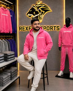 REXFITSPORTS 2026 Custom <b>Pink</b> Zip Up Hoodie Unisex Cotton Polyester Fleece Streetwear Full Zip <b>Sweatshirt</b> with Private Logo - Product Image 4