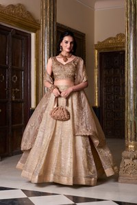 Ensemble de luxe moderne de Lehenga Choli de mariée, brodé de motifs riche, couleur or pêche rose, Lehenga de mariage avec Dupatta, longueur au sol, infroissable, livraison rapide - Product Image 3