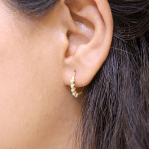 Wholesale <b>Gold</b> Plated Turquoise <b>Huggie</b> Hoop Earrings Handmade Boho Gemstone Earrings Fashion Jewelry for Women - Product Image 2